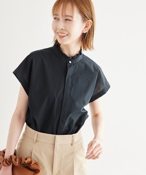 ROPE' PICNIC(ロペピクニック)の「新色追加/フリルバンドシャツ(シャツ/ブラウス・レディース・ブルー/オフホワイト/ブラック/ピンク/ネイビー・38)」の3枚目の写真