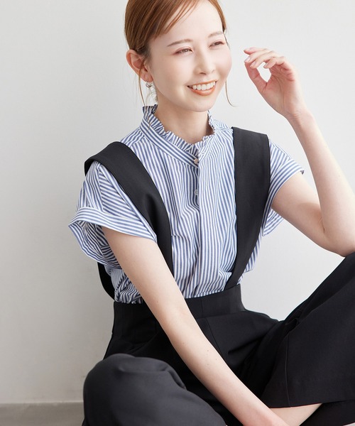 ROPE' PICNIC(ロペピクニック)の「新色追加/フリルバンドシャツ(シャツ/ブラウス・レディース・ブルー/オフホワイト/ブラック/ピンク/ネイビー・38)」の8枚目の写真