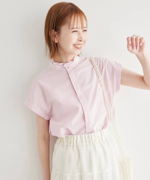 ROPE' PICNIC(ロペピクニック)の「新色追加/フリルバンドシャツ(シャツ/ブラウス・レディース・ブルー/オフホワイト/ブラック/ピンク/ネイビー・38)」の12枚目の写真