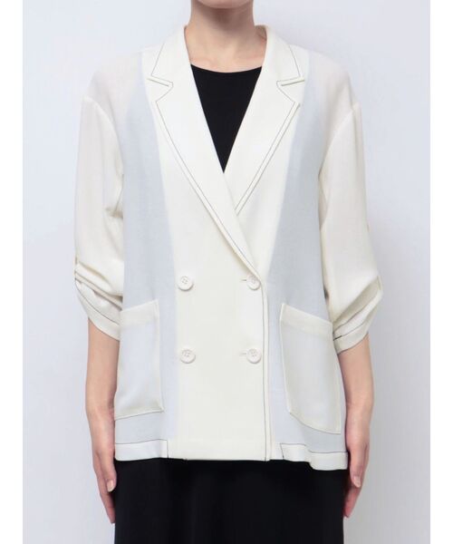 LAGUNAMOON（ラグナムーン）の「ロールアップジャケット（テーラードジャケット・レディース・ベージュ/ホワイト・FREE）」の4枚目の写真