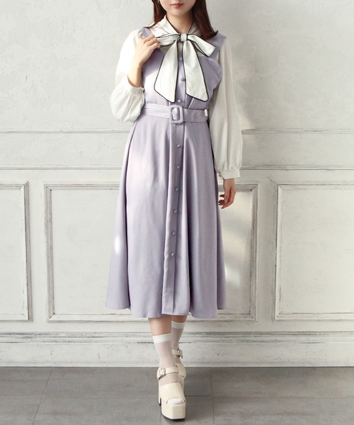 Newlyme（ニューリーミー）の「フロントボタンジャンスカワンピース（スカート・レディース・グリーン系その他/ネイビー/ブルー系その他/ブラック系その他/ピンク/グリーン/ライトグレー/ブラック/ピンク系その他/グレー系その他・3L/LL/LARGE/MEDIUM）」の4枚目の写真