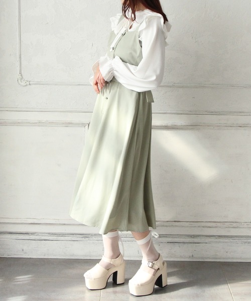 Newlyme（ニューリーミー）の「フロントボタンジャンスカワンピース（スカート・レディース・グリーン系その他/ネイビー/ブルー系その他/ブラック系その他/ピンク/グリーン/ライトグレー/ブラック/ピンク系その他/グレー系その他・3L/LL/LARGE/MEDIUM）」の6枚目の写真