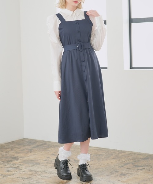 Newlyme（ニューリーミー）の「フロントボタンジャンスカワンピース（スカート・レディース・グリーン系その他/ネイビー/ブルー系その他/ブラック系その他/ピンク/グリーン/ライトグレー/ブラック/ピンク系その他/グレー系その他・3L/LL/LARGE/MEDIUM）」の8枚目の写真