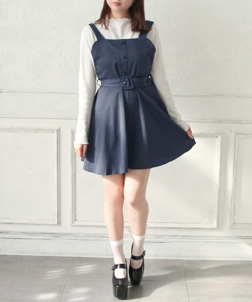 Newlyme（ニューリーミー）の「フロントボタンジャンスカワンピース（スカート・レディース・グリーン系その他/ネイビー/ブルー系その他/ブラック系その他/ピンク/グリーン/ライトグレー/ブラック/ピンク系その他/グレー系その他・3L/LL/LARGE/MEDIUM）」の7枚目の写真