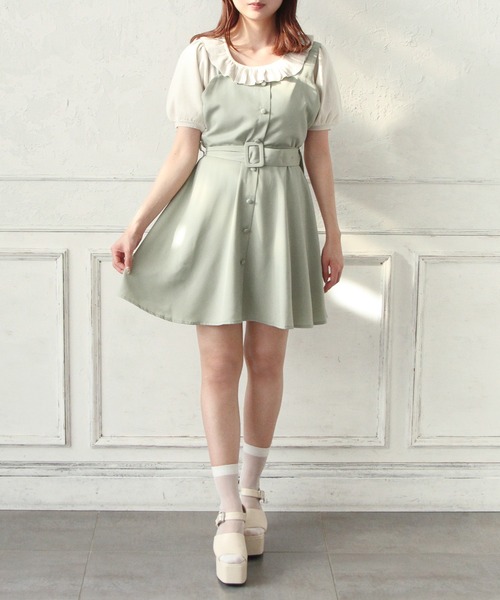 Newlyme（ニューリーミー）の「フロントボタンジャンスカワンピース（スカート・レディース・グリーン系その他/ネイビー/ブルー系その他/ブラック系その他/ピンク/グリーン/ライトグレー/ブラック/ピンク系その他/グレー系その他・3L/LL/LARGE/MEDIUM）」の5枚目の写真