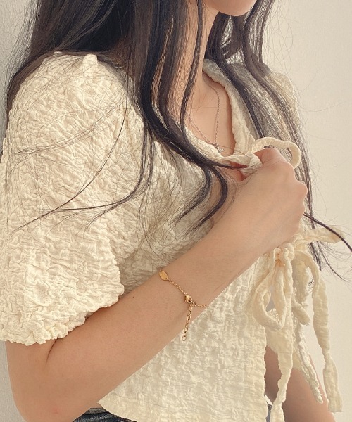 Per sist ence（パーシエンス）の「ダブルリボンパフスリーブリンクルカーディガン（カーディガン/ボレロ・レディース・ピンク/アイボリー/ブラック・FREE）」の17枚目の写真