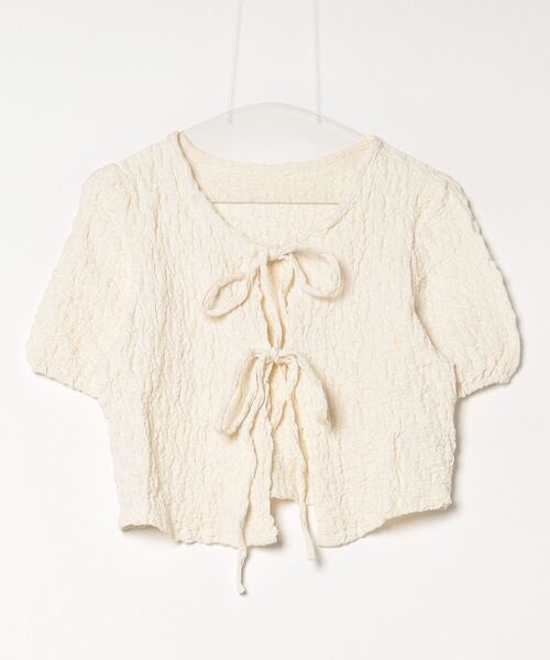 Per sist ence（パーシエンス）の「ダブルリボンパフスリーブリンクルカーディガン（カーディガン/ボレロ・レディース・ピンク/アイボリー/ブラック・FREE）」の7枚目の写真