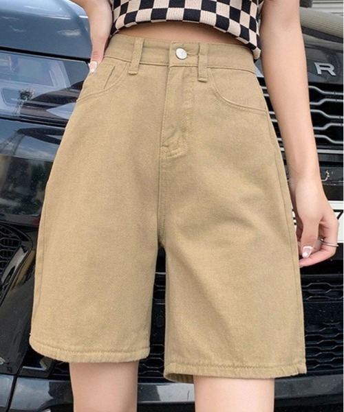 kirakiraShop(キラキラショップ)の「カラー デニム ハーフ パンツ(デニムパンツ・レディース・ピンク/ライトグリーン/ベージュ/イエロー/パープル/ブラウン/グリーン・S/M/XL/L)」の1枚目の写真