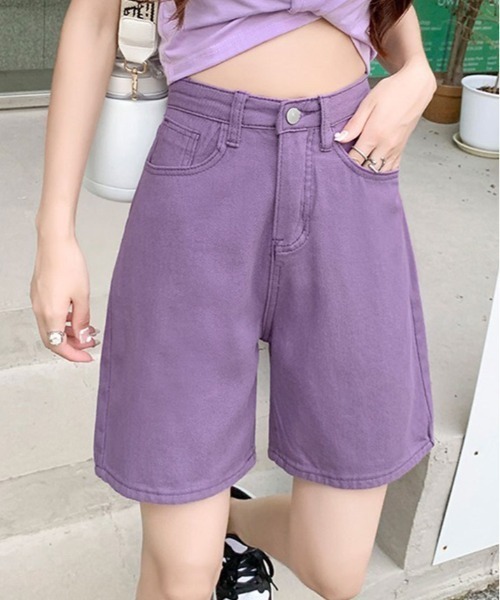 kirakiraShop(キラキラショップ)の「カラー デニム ハーフ パンツ(デニムパンツ・レディース・ピンク/ライトグリーン/ベージュ/イエロー/パープル/ブラウン/グリーン・S/M/XL/L)」の5枚目の写真