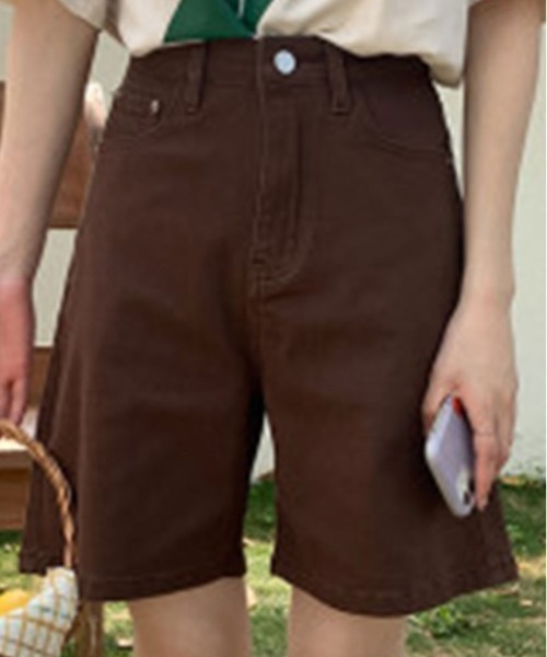 kirakiraShop(キラキラショップ)の「カラー デニム ハーフ パンツ(デニムパンツ・レディース・ピンク/ライトグリーン/ベージュ/イエロー/パープル/ブラウン/グリーン・S/M/XL/L)」の8枚目の写真