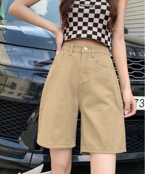 kirakiraShop(キラキラショップ)の「カラー デニム ハーフ パンツ(デニムパンツ・レディース・ピンク/ライトグリーン/ベージュ/イエロー/パープル/ブラウン/グリーン・S/M/XL/L)」の9枚目の写真