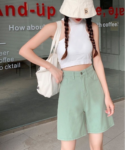 kirakiraShop(キラキラショップ)の「カラー デニム ハーフ パンツ(デニムパンツ・レディース・ピンク/ライトグリーン/ベージュ/イエロー/パープル/ブラウン/グリーン・S/M/XL/L)」の15枚目の写真