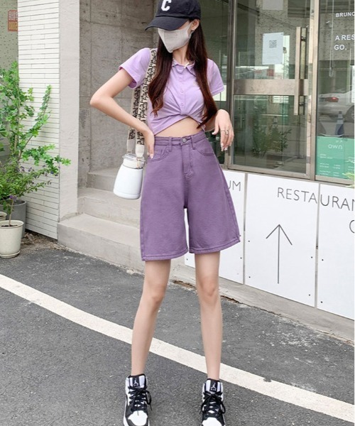 kirakiraShop(キラキラショップ)の「カラー デニム ハーフ パンツ(デニムパンツ・レディース・ピンク/ライトグリーン/ベージュ/イエロー/パープル/ブラウン/グリーン・S/M/XL/L)」の20枚目の写真