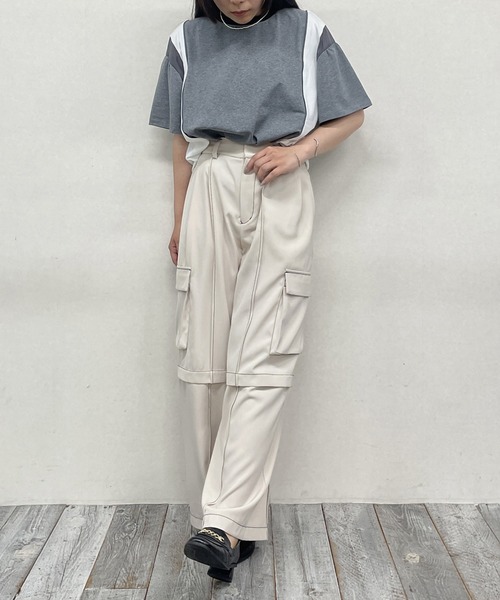 NICOLE CLUB（ニコル　クラブ）の「シアードッキングTシャツ（Tシャツ/カットソー・レディース・チャコール/ブラック/オフホワイト・FREE）」の21枚目の写真