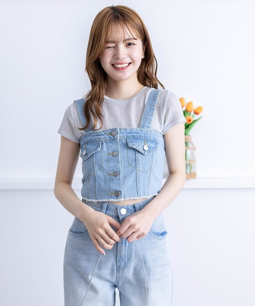 clear（クリア）の「デニムビスチェ［肩紐取り外し可 大人 カジュアル］≪再入荷≫（ベスト・レディース・ライトブルー/ブラック・F）」の15枚目の写真