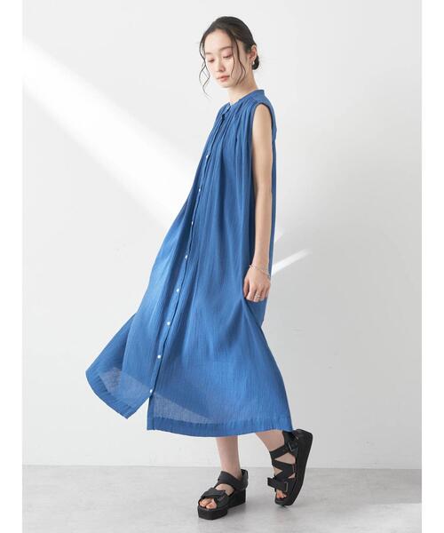 earth music&ecology(アースミュージックアンドエコロジー)の「綿クレープワンピース(無地)(ワンピース・レディース・ブラウン/ブラック/ブルー・FREE)」の4枚目の写真