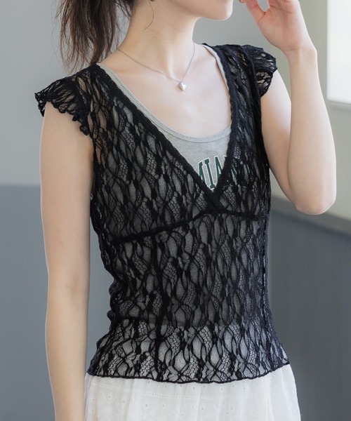 ⭐︎d.i.a.レース柄トップス⭐︎ coca（coca）（コカ）の「レーストップス＆ロゴタンク2点セット