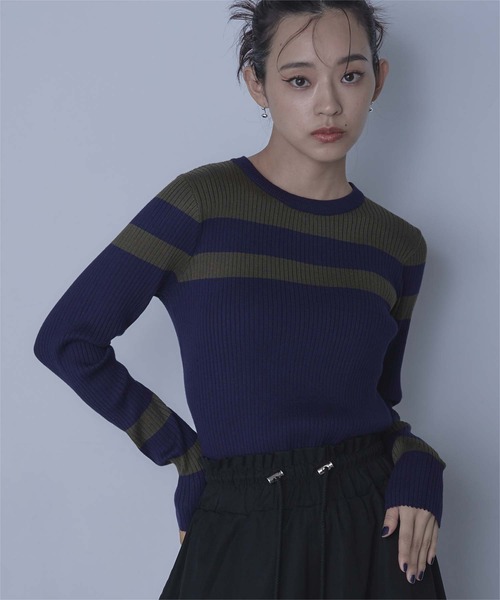miette(ミエット)の「マルチボーダーリブニット(ニット/セーター・レディース・ブラック/アイボリー/ベージュ/ネイビー/ライトグレー・FREE)」の5枚目の写真