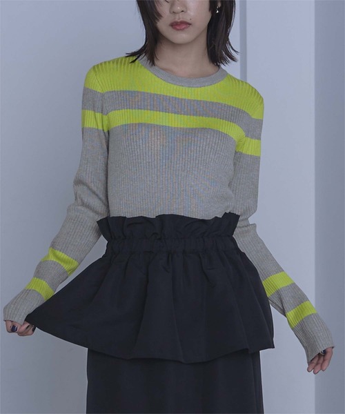 miette(ミエット)の「マルチボーダーリブニット(ニット/セーター・レディース・ブラック/アイボリー/ベージュ/ネイビー/ライトグレー・FREE)」の1枚目の写真