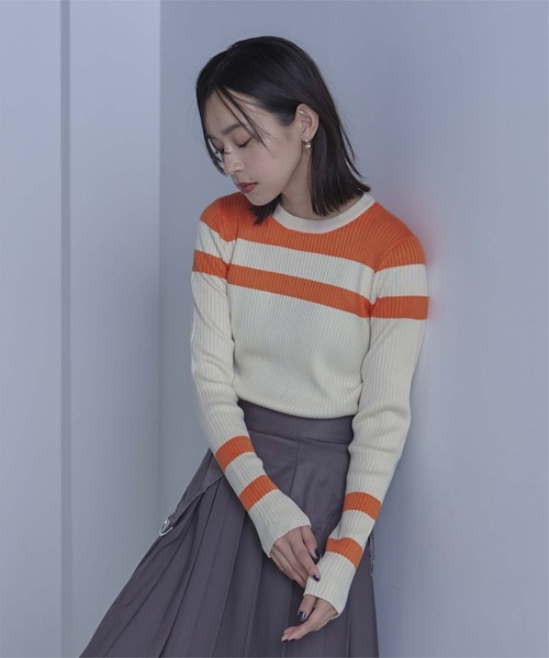 miette(ミエット)の「マルチボーダーリブニット(ニット/セーター・レディース・ブラック/アイボリー/ベージュ/ネイビー/ライトグレー・FREE)」の7枚目の写真