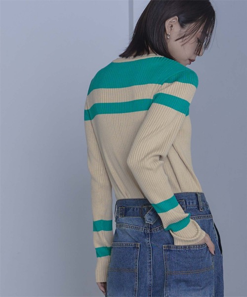 miette(ミエット)の「マルチボーダーリブニット(ニット/セーター・レディース・ブラック/アイボリー/ベージュ/ネイビー/ライトグレー・FREE)」の11枚目の写真