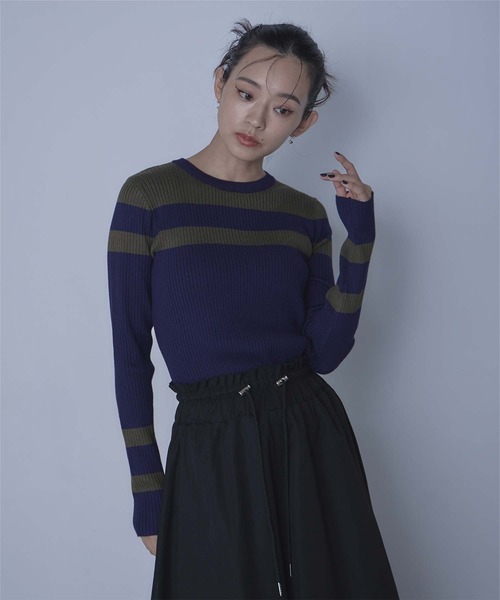 miette(ミエット)の「マルチボーダーリブニット(ニット/セーター・レディース・ブラック/アイボリー/ベージュ/ネイビー/ライトグレー・FREE)」の12枚目の写真