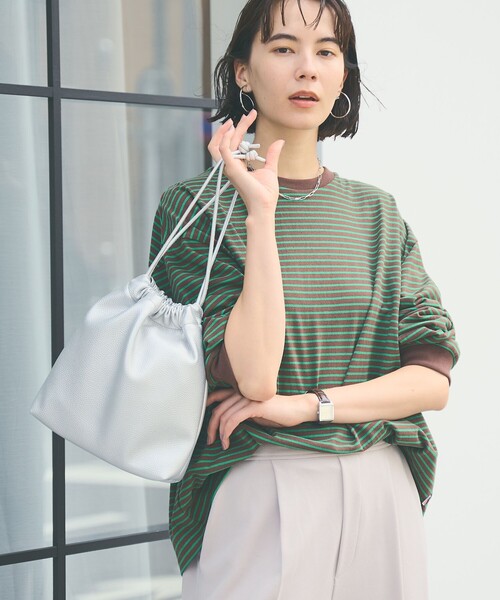 coen(コーエン)の「【WEB限定】USAコットンレトロボーダーTシャツ(Tシャツ/カットソー・レディース・ベージュ/ナチュラル/ケリーグリーン/パープル/ブラウン/オレンジ/ワインレッド/ダークグレー/ライム/ピンク/ライトブルー/ホワイト・L/M)」の7枚目の写真