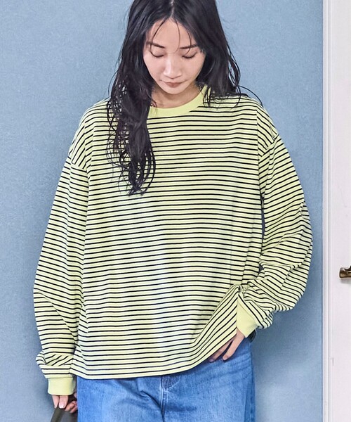 coen(コーエン)の「【WEB限定】USAコットンレトロボーダーTシャツ(Tシャツ/カットソー・レディース・ベージュ/ナチュラル/ケリーグリーン/パープル/ブラウン/オレンジ/ワインレッド/ダークグレー/ライム/ピンク/ライトブルー/ホワイト・L/M)」の1枚目の写真