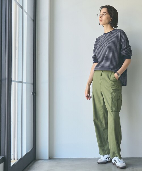 coen(コーエン)の「【WEB限定】USAコットンレトロボーダーTシャツ(Tシャツ/カットソー・レディース・ベージュ/ナチュラル/ケリーグリーン/パープル/ブラウン/オレンジ/ワインレッド/ダークグレー/ライム/ピンク/ライトブルー/ホワイト・L/M)」の19枚目の写真