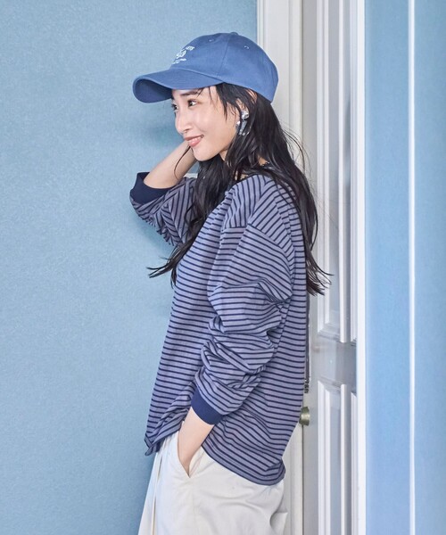 coen(コーエン)の「【WEB限定】USAコットンレトロボーダーTシャツ(Tシャツ/カットソー・レディース・ベージュ/ナチュラル/ケリーグリーン/パープル/ブラウン/オレンジ/ワインレッド/ダークグレー/ライム/ピンク/ライトブルー/ホワイト・L/M)」の20枚目の写真