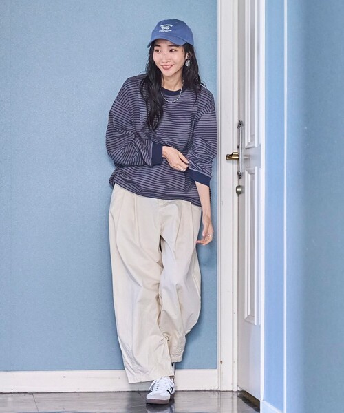 coen(コーエン)の「【WEB限定】USAコットンレトロボーダーTシャツ(Tシャツ/カットソー・レディース・ベージュ/ナチュラル/ケリーグリーン/パープル/ブラウン/オレンジ/ワインレッド/ダークグレー/ライム/ピンク/ライトブルー/ホワイト・L/M)」の21枚目の写真