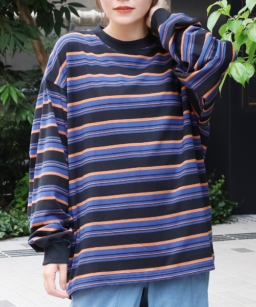 チチカカ(チチカカ)の「マルチボーダーロングTシャツ【ユニセックス】(Tシャツ/カットソー・メンズ・グレー/ブラック/ブラウン・FREE)」の1枚目の写真