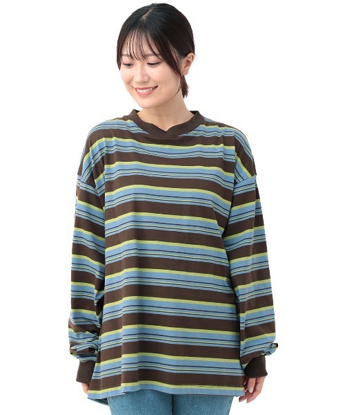 チチカカ(チチカカ)の「マルチボーダーロングTシャツ【ユニセックス】(Tシャツ/カットソー・メンズ・グレー/ブラック/ブラウン・FREE)」の9枚目の写真
