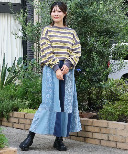 チチカカ(チチカカ)の「マルチボーダーロングTシャツ【ユニセックス】(Tシャツ/カットソー・メンズ・グレー/ブラック/ブラウン・FREE)」の5枚目の写真