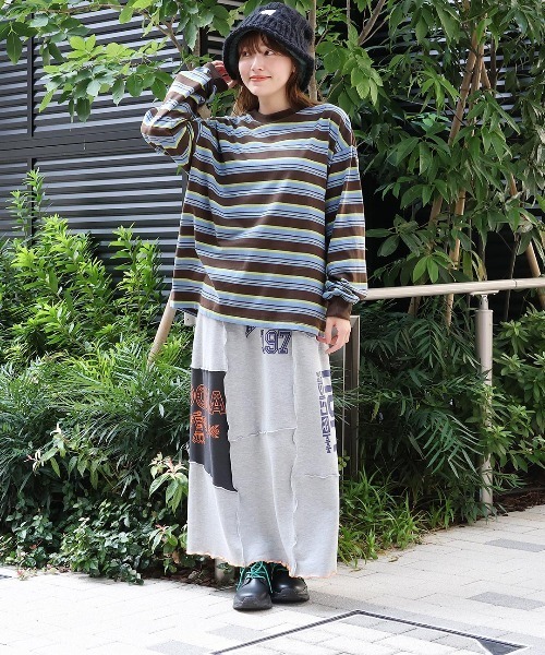 チチカカ(チチカカ)の「マルチボーダーロングTシャツ【ユニセックス】(Tシャツ/カットソー・メンズ・グレー/ブラック/ブラウン・FREE)」の6枚目の写真
