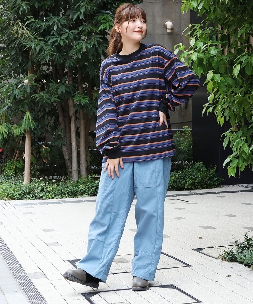 チチカカ(チチカカ)の「マルチボーダーロングTシャツ【ユニセックス】(Tシャツ/カットソー・メンズ・グレー/ブラック/ブラウン・FREE)」の4枚目の写真