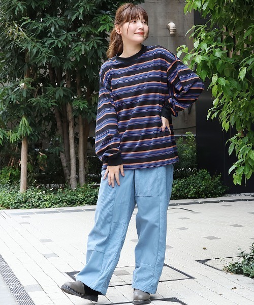 チチカカ(チチカカ)の「マルチボーダーロングTシャツ【ユニセックス】(Tシャツ/カットソー・メンズ・グレー/ブラック/ブラウン・FREE)」の19枚目の写真