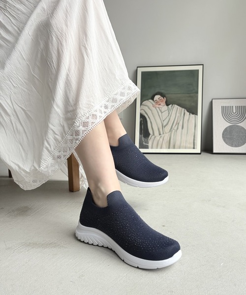LUGG NAGG(ラグナグ)の「【addottona】【軽量】メッシュ伸縮ラメスリッポン(スニーカー・レディース・ブラック/グレー/ホワイト/ネイビー/レオパード・22.5cm/23.0cm/23.5cm/24.0cm/24.5cm)」の4枚目の写真