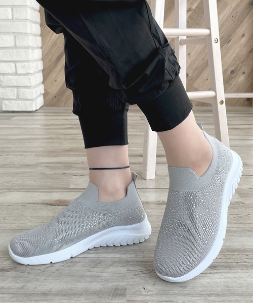 LUGG NAGG(ラグナグ)の「【addottona】【軽量】メッシュ伸縮ラメスリッポン(スニーカー・レディース・ブラック/グレー/ホワイト/ネイビー/レオパード・22.5cm/23.0cm/23.5cm/24.0cm/24.5cm)」の3枚目の写真