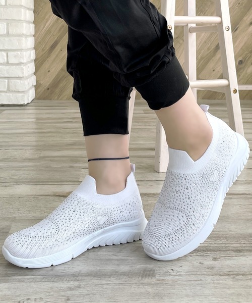 LUGG NAGG(ラグナグ)の「【addottona】【軽量】メッシュ伸縮ラメスリッポン(スニーカー・レディース・ブラック/グレー/ホワイト/ネイビー/レオパード・22.5cm/23.0cm/23.5cm/24.0cm/24.5cm)」の2枚目の写真