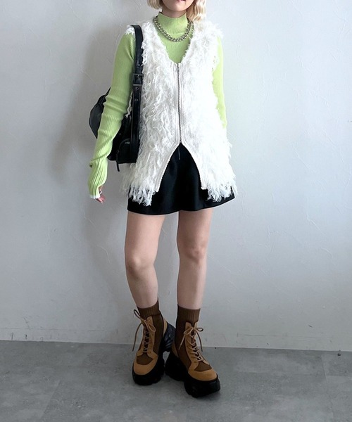 PAGEBOY（ページボーイ）の「フェザーループZIPニット（ニット/セーター・レディース・グレー/アイボリー/ブラック・FREE）」の5枚目の写真