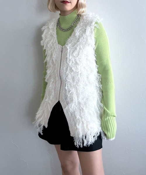 PAGEBOY（ページボーイ）の「フェザーループZIPニット（ニット/セーター・レディース・グレー/アイボリー/ブラック・FREE）」の6枚目の写真