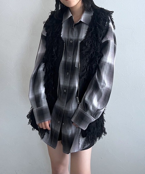 PAGEBOY（ページボーイ）の「フェザーループZIPニット（ニット/セーター・レディース・グレー/アイボリー/ブラック・FREE）」の17枚目の写真