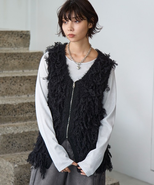 PAGEBOY（ページボーイ）の「フェザーループZIPニット（ニット/セーター・レディース・グレー/アイボリー/ブラック・FREE）」の18枚目の写真