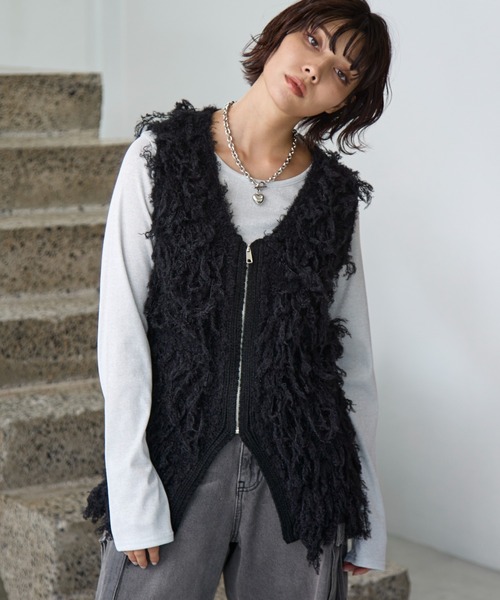 PAGEBOY（ページボーイ）の「フェザーループZIPニット（ニット/セーター・レディース・グレー/アイボリー/ブラック・FREE）」の19枚目の写真