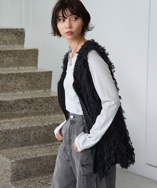 PAGEBOY（ページボーイ）の「フェザーループZIPニット（ニット/セーター・レディース・グレー/アイボリー/ブラック・FREE）」の20枚目の写真