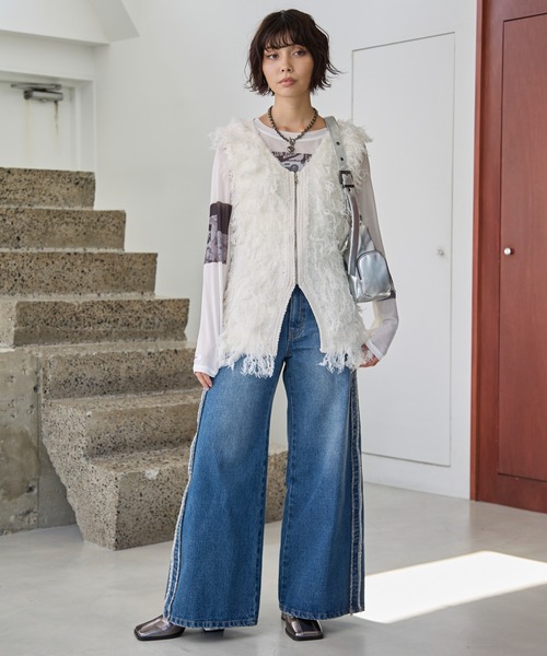 PAGEBOY（ページボーイ）の「フェザーループZIPニット（ニット/セーター・レディース・グレー/アイボリー/ブラック・FREE）」の7枚目の写真