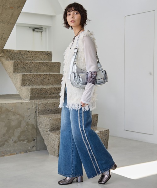 PAGEBOY（ページボーイ）の「フェザーループZIPニット（ニット/セーター・レディース・グレー/アイボリー/ブラック・FREE）」の8枚目の写真