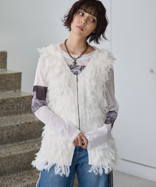 PAGEBOY（ページボーイ）の「フェザーループZIPニット（ニット/セーター・レディース・グレー/アイボリー/ブラック・FREE）」の10枚目の写真