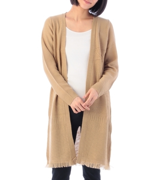 SHOO・LA・RUE（シューラルー）の「地柄ボーダーバルキーロングニットカーディガン（カーディガン/ボレロ・レディース・ベージュ/グリーン/ブルー・03/02）」の2枚目の写真